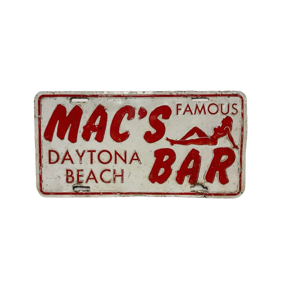 Vintage Mac’s Famous Daytona Beach Bar Metal License Plate Sign